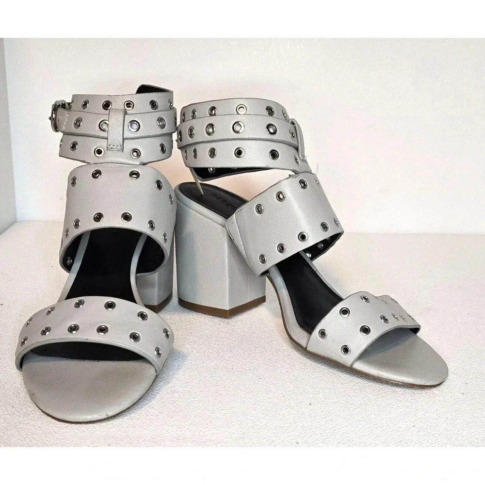Rebecca Minkoff CARTER Heeled Studded EYELET Sandals Leather Gray Size 6 M